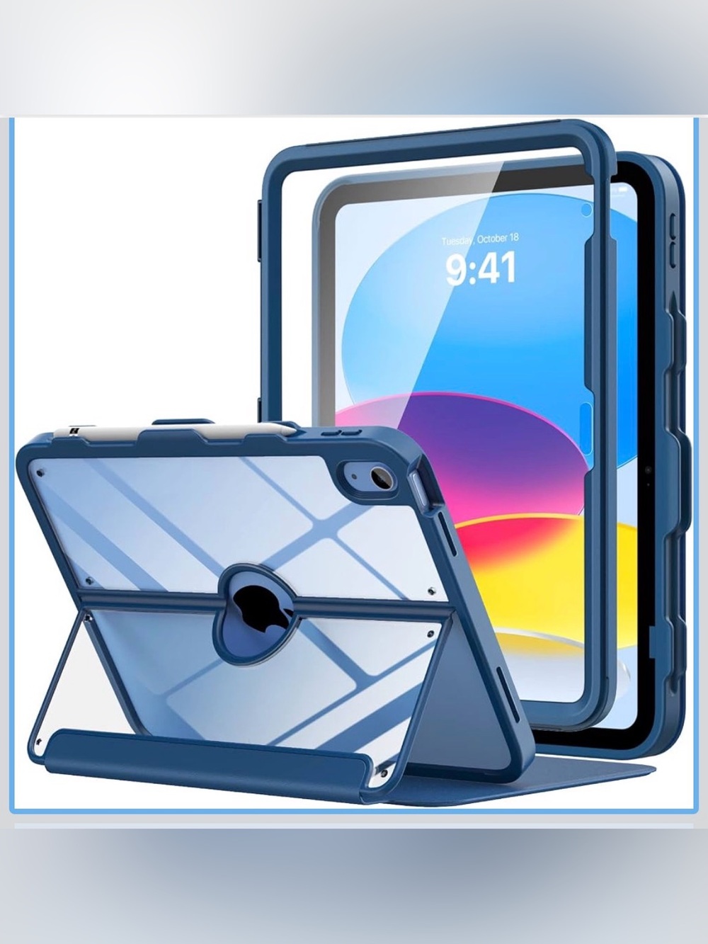 MoKo for iPad (A16) 11th/10th Generation Case with Pencil Holder, Navy Blue